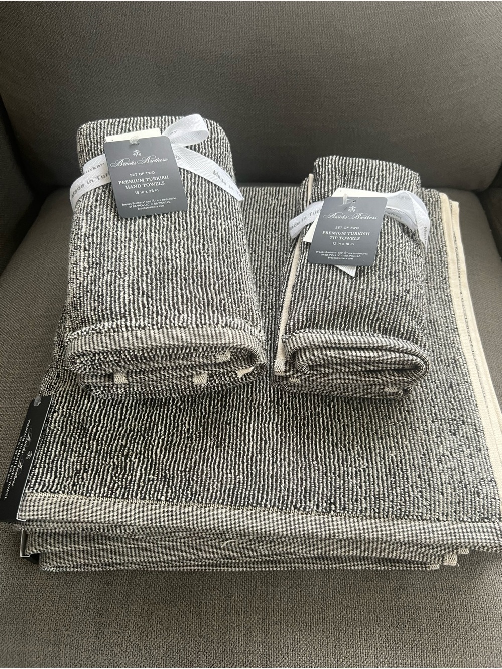 Brooks Brothers Turkish Bath Towel Set 6 pc black stripe new rare